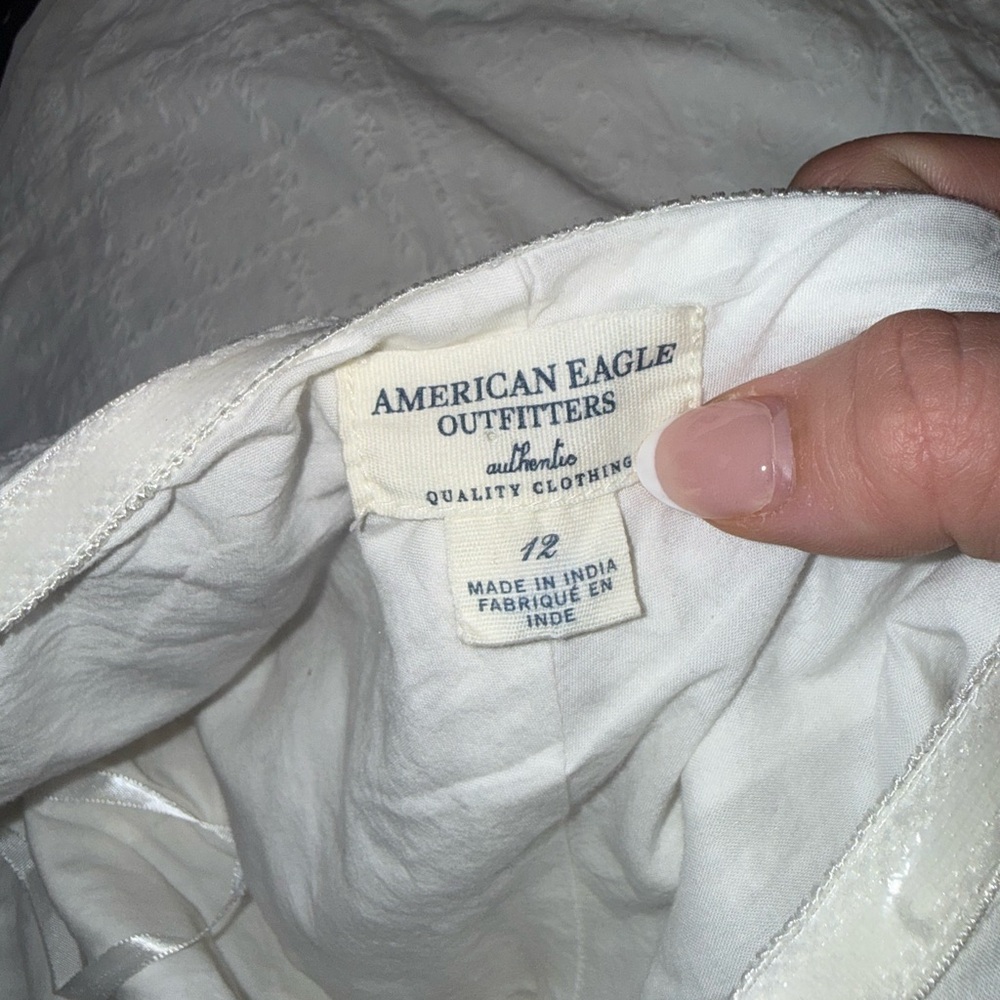 American Eagle (12) White Pointelle Detail Pattern Strapless Dress - Picture 2 of 7